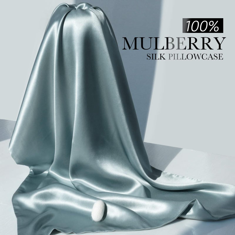 J JIMOO 100% Mulberry Silk Pillowcase for Hair and Skin, 22 Momme Pure Natural Silk Pillow Case Both Sided with Zipper, Pillow Cover for Women Mom Men (Fog Blue, King 20''Ã—36'', 1 Pack) - Image 4